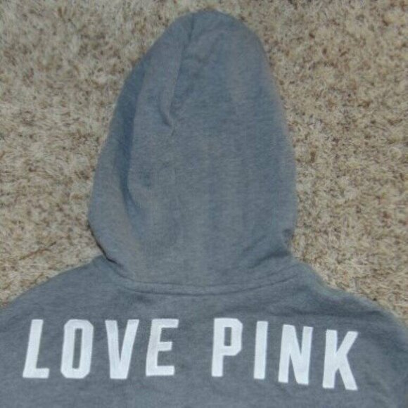 Womens Victorias Secret PINK Jacket Medium Zip Up Gray Logo Long Sleeve Hoodie - Picture 5 of 6